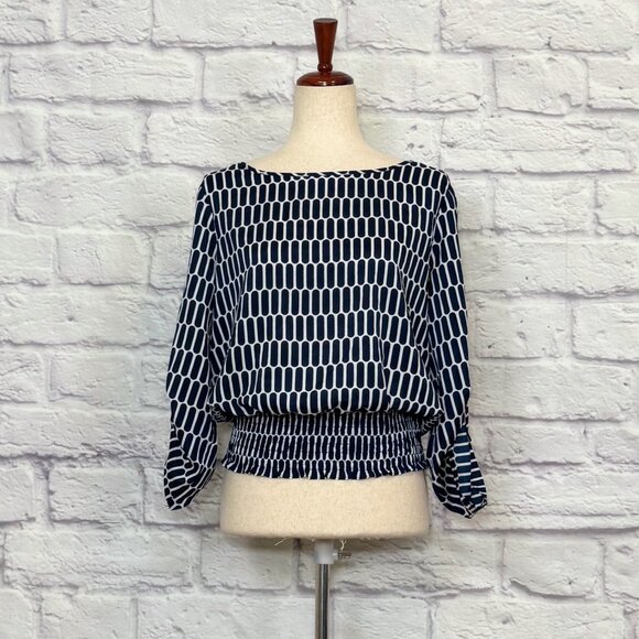 Michael Michael Kors Navy Blue Oblong Print Top - Picture 1 of 9